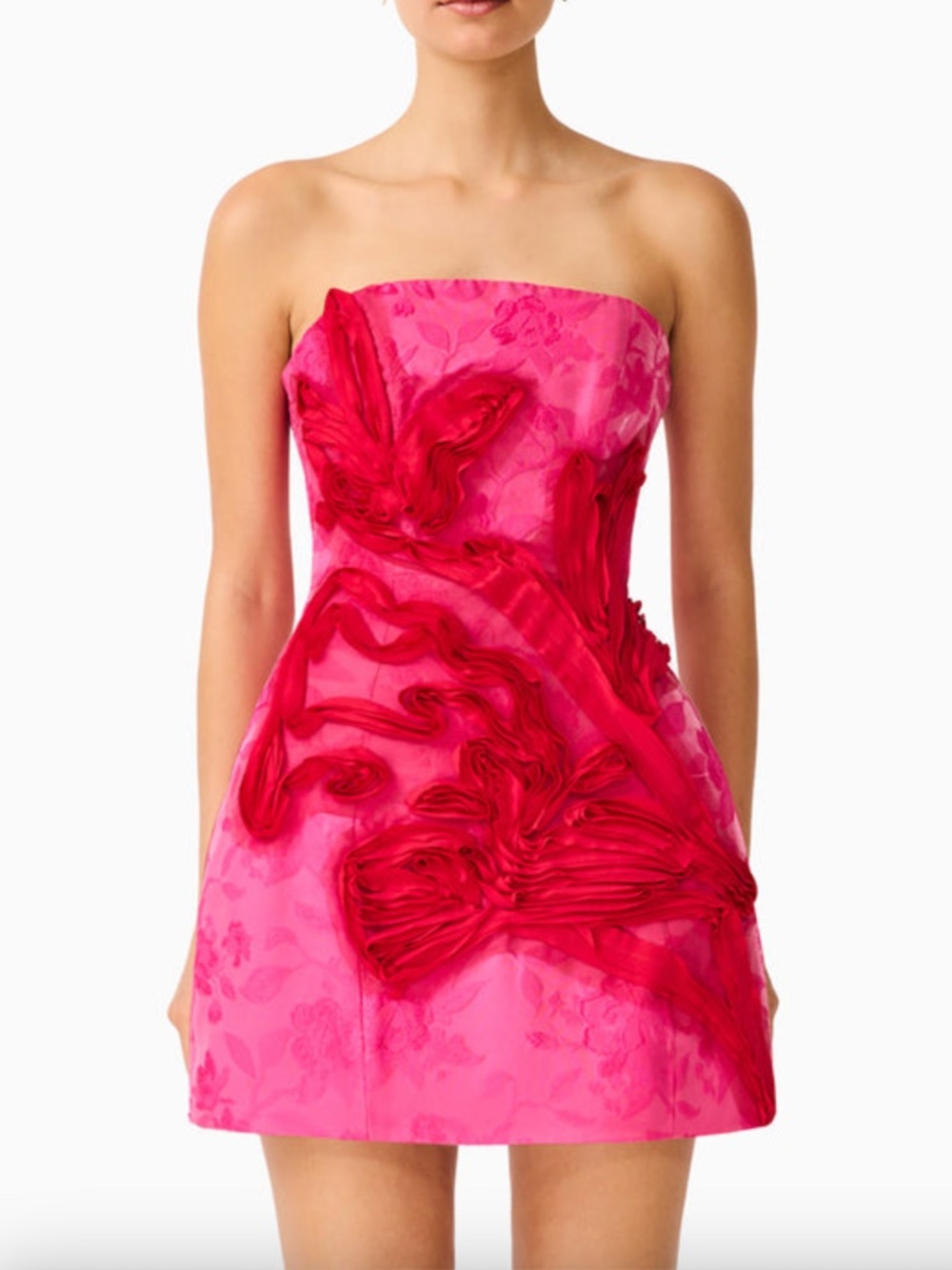 ELLIATT Florentia Textured Jacquard Mini Dress Floral Pink Red - SMALL
